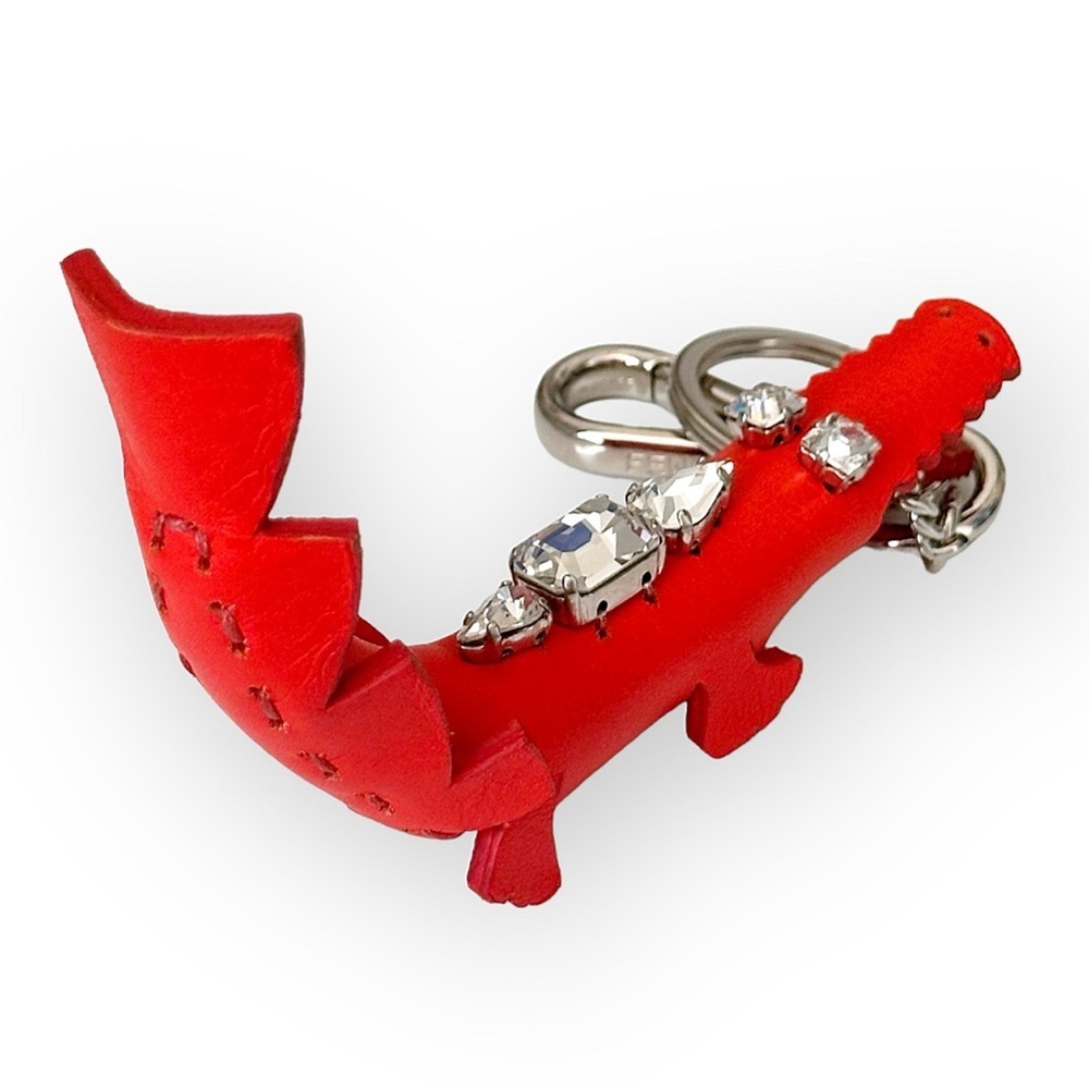 FENDI RARE Red Leather Alligator Bling Bag Charm Key Chain Key Fob - Picture 3 of 9